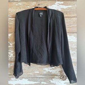 Eileen Fisher Petite PM 100% Silk Black Sequin Sheer Open Front Jacket Cardigan